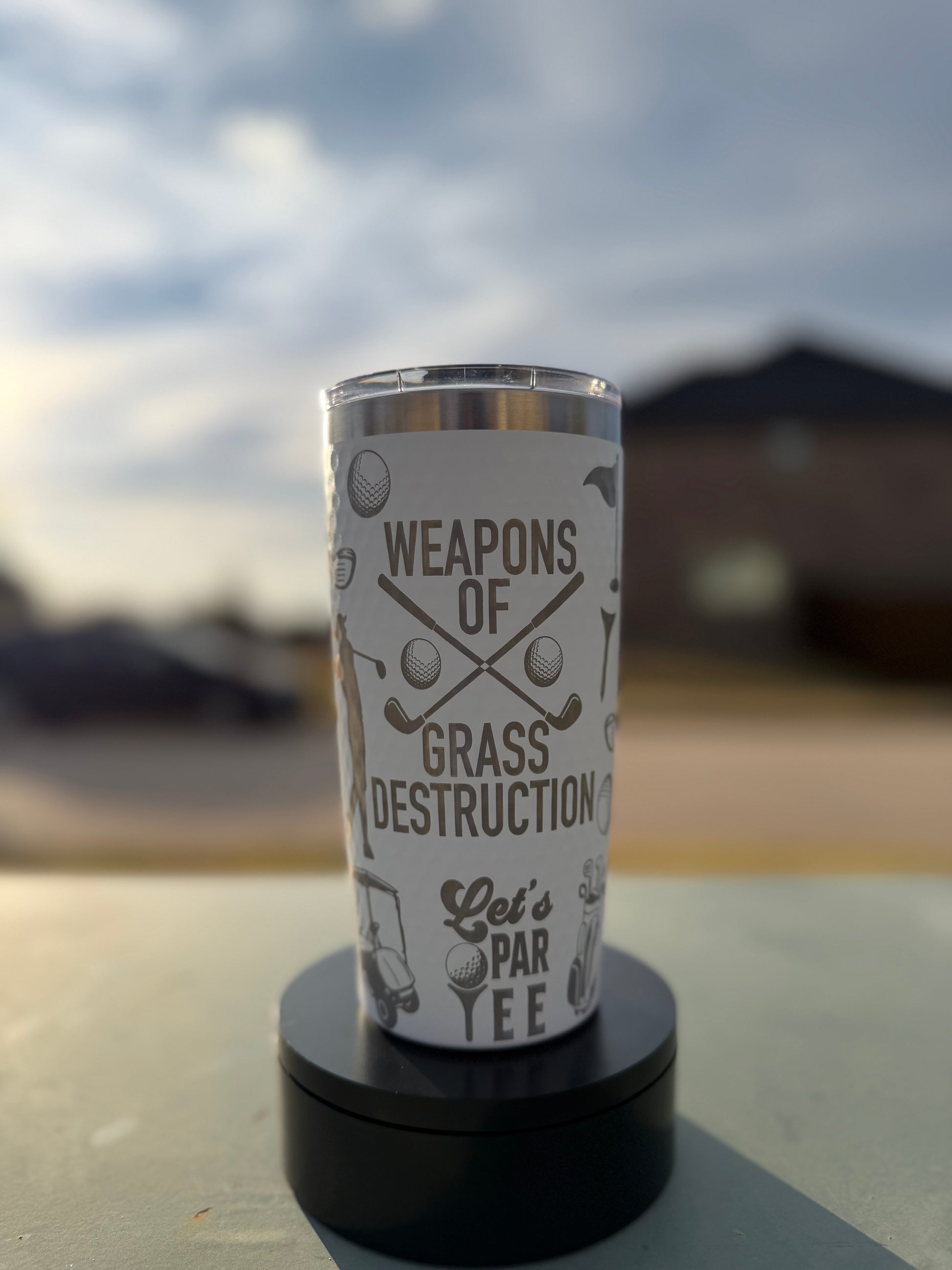 20oz Golf Ball Textured Tumbler - Weapons of Grass Destruction design E&S Creative Works