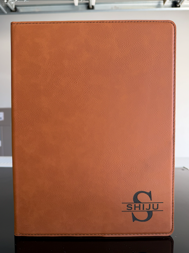 Custom Engraved Rawhide Leatherette & Gray Canvas Portfolio