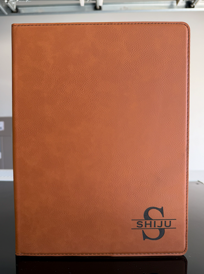 Custom Engraved Rawhide Leatherette & Gray Canvas Portfolio