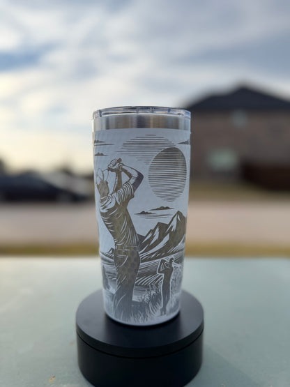 20oz Golf Ball Textured Tumbler - Golf Course, Mountain design E&S Creative Works